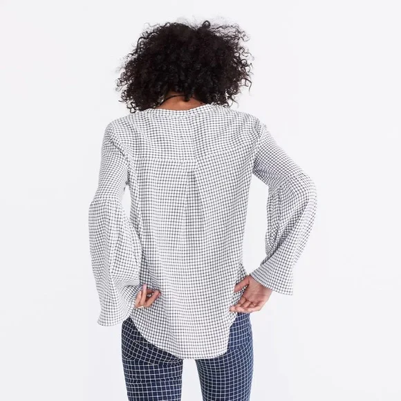 Madewell Bell-Sleeve Button-Down Shirt - Windowpane - Small - NWT - Picture 2 of 12
